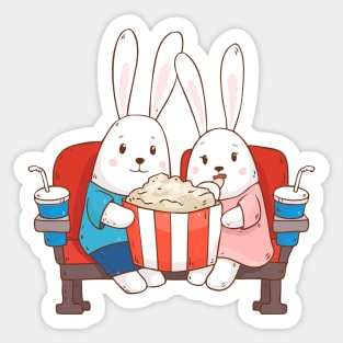 Bunnies Movie Night Art Print Sticker